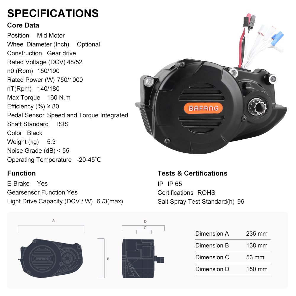 Risunmotor M620 G510 48V 52V 1 - Mid Drive Motor Kit 52V 1000W recensie en prijs